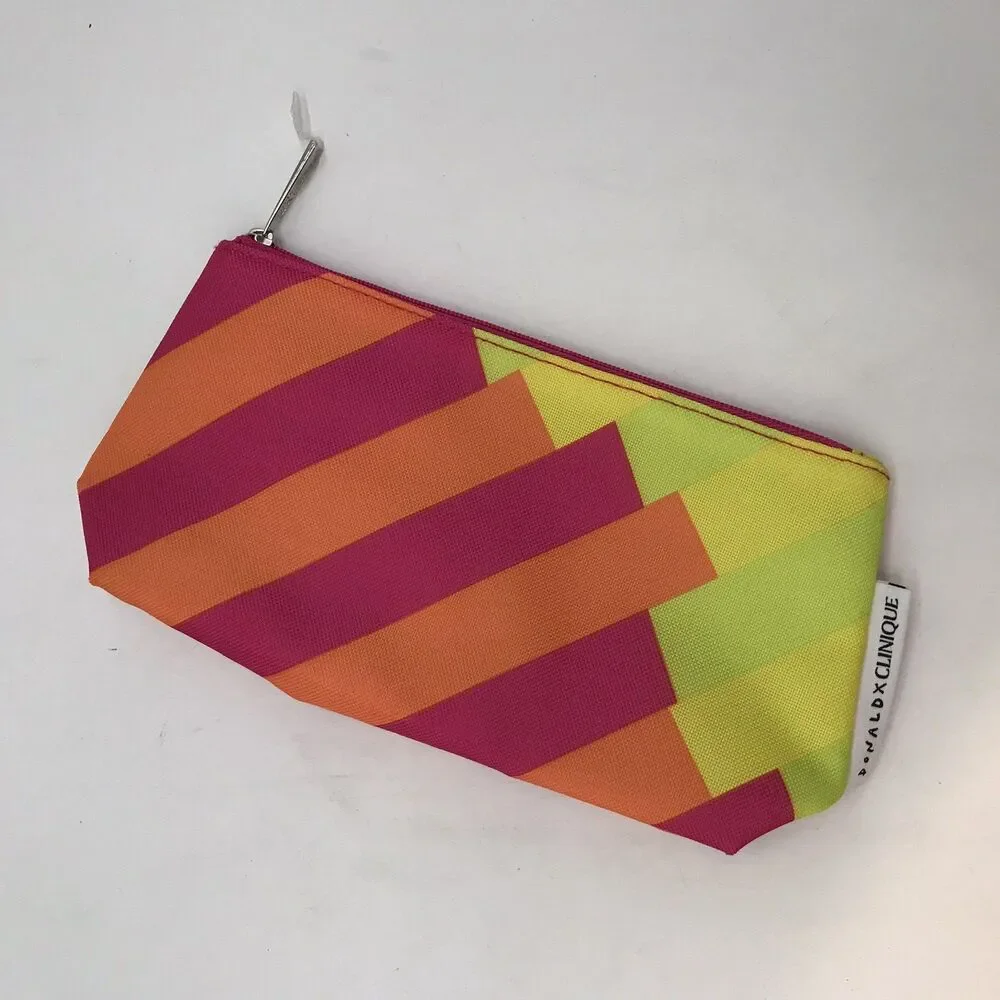 Donald X Clinique Makeup Bag Geometric Multicolor Cosmetic Case Zip Travel Pouch